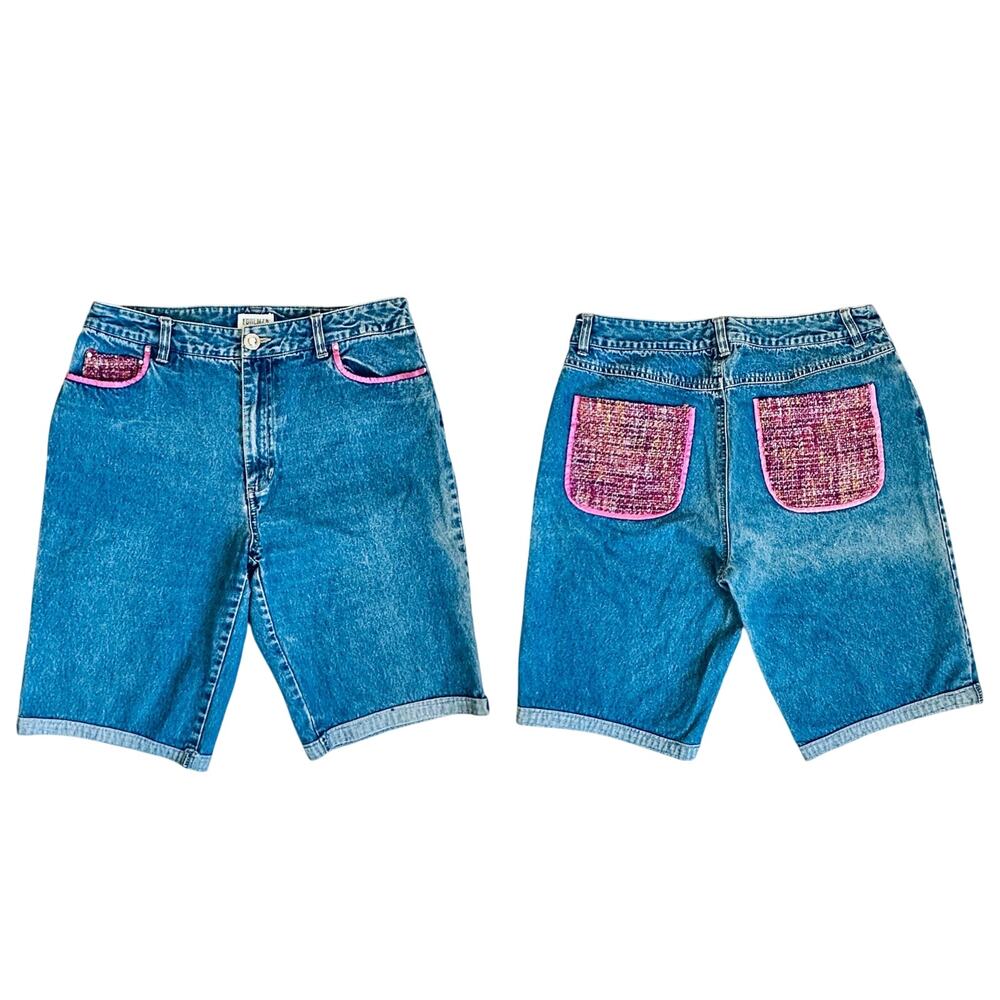 Forenza Vintage Y2K Kidcore Skater Denim Jorts + Tweed Pink Pockets S/M